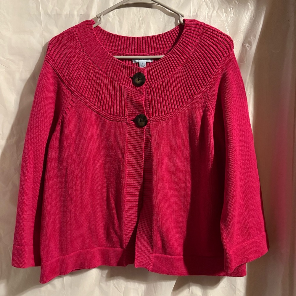 Izod Pink Cardigan Sweater‎ Womens Large Chunky Knit Buttons Valentines Day Date